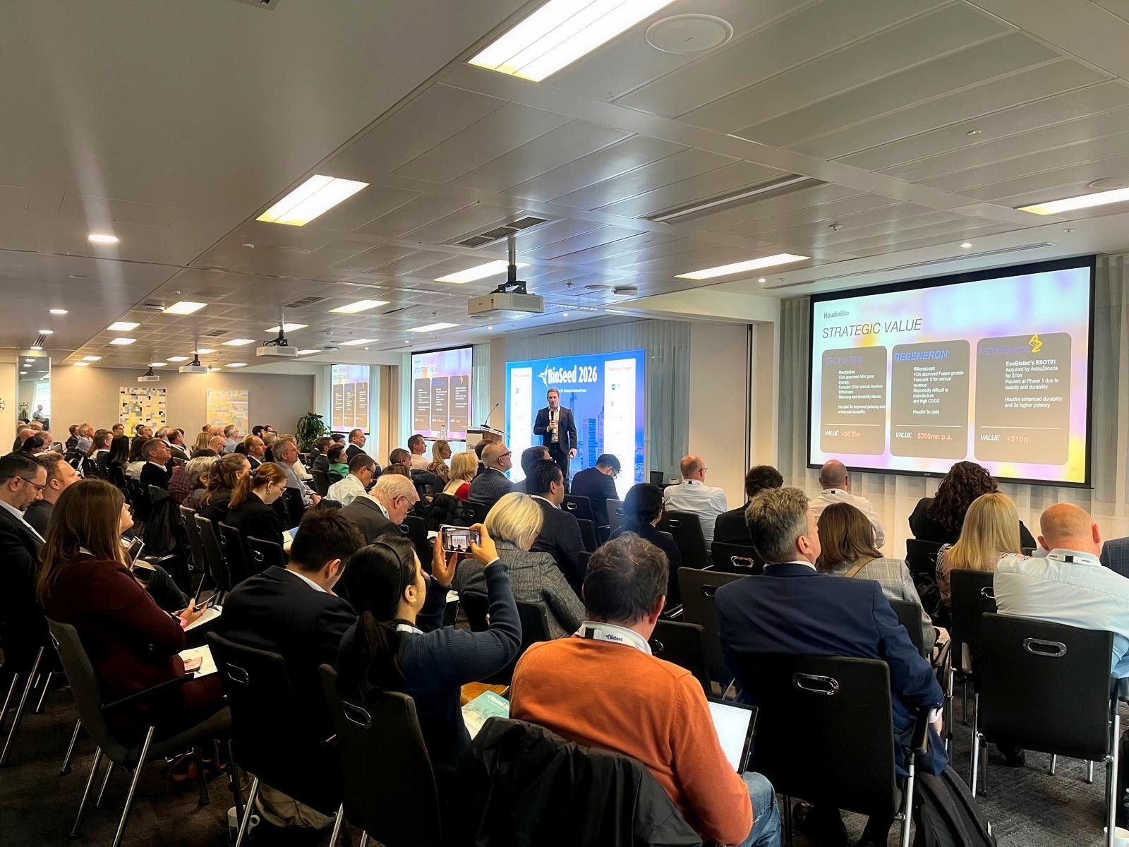 Dr Firas Hamdan presenting AdCab at BioUK BioSeed 2026 in London