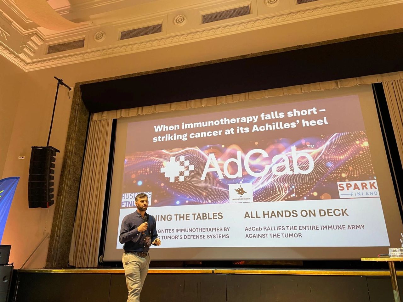 Dr Firas Hamdan pitching AdCab at the Finnish Biotech and Investor Summit